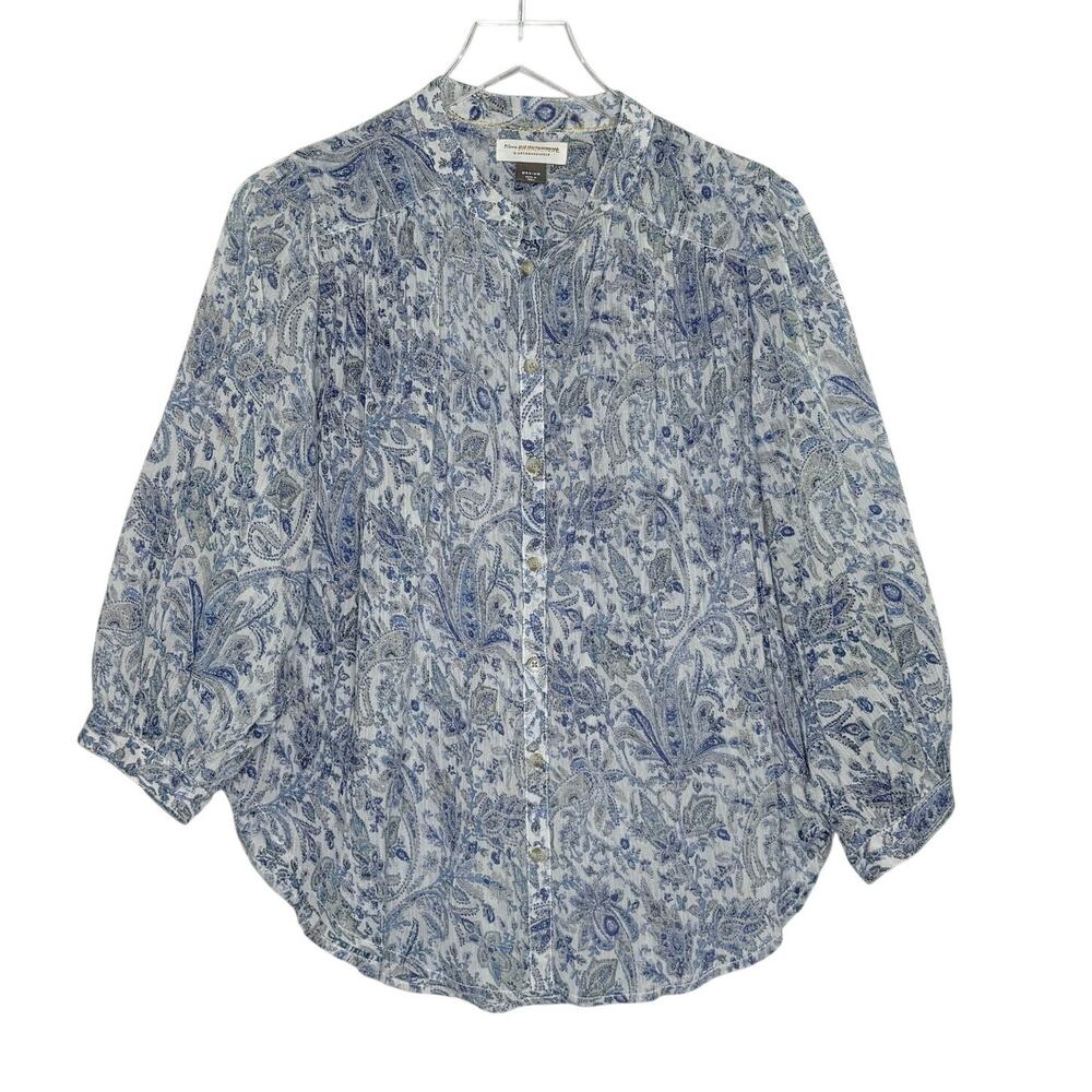 Pilcro Anthropologie Blue Peasant Paisley Floral Blouse M Boho Airy Oversized